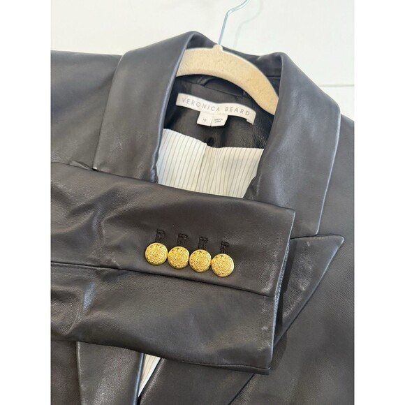 Veronica Beard Dickey Lamb Leather Blazer Jacket Cropped Black Gold Size 10 - Picture 10 of 15